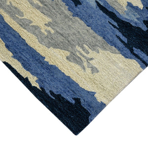 HomeRoots 4' Navy Blue Ivory and Gray Wool Abstract Hand-Tufted Area Rug – Modern Artistry for Your Space 5' X 8' 570771