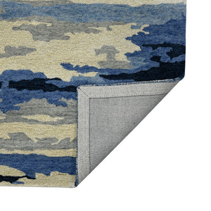 HomeRoots 4' Navy Blue Ivory and Gray Wool Abstract Hand-Tufted Area Rug – Modern Artistry for Your Space 5' X 8' 570771