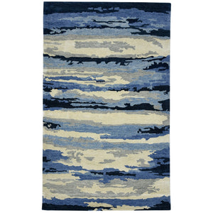 HomeRoots 4' Navy Blue Ivory and Gray Wool Abstract Hand-Tufted Area Rug – Modern Artistry for Your Space 8' X 10' 570772