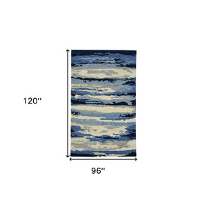 HomeRoots 4' Navy Blue Ivory and Gray Wool Abstract Hand-Tufted Area Rug – Modern Artistry for Your Space 8' X 10' 570772