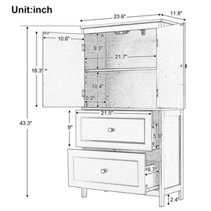English Elm Bathroom Storage Cabinet with Two Doors and Drawers, Adjustable Shelf, MDF Finish, Slim 28"L x 15"W White N725P188460K