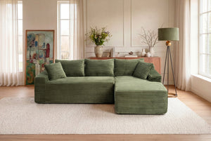 English Elm 106.3" Jumbo Corduroy L-shaped Sectional Deep Seat Sofa for Modern Living Rooms W5515S00033