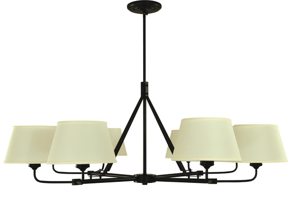 Framburg 8-light Industrial Farmhouse Chandelier With Off-white Shades & Adjustable Stems For Any Ceiling Height Matte Black Metal 5708 Mblack