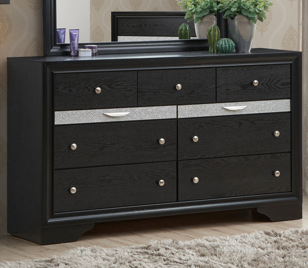 English Elm Madrid 6-Drawer Chest with Felt Lined Tray, Silver Acrylic Trim & Nickel Handles for Modern Storage Black 43 L x 66 W x 20 H B078P286060