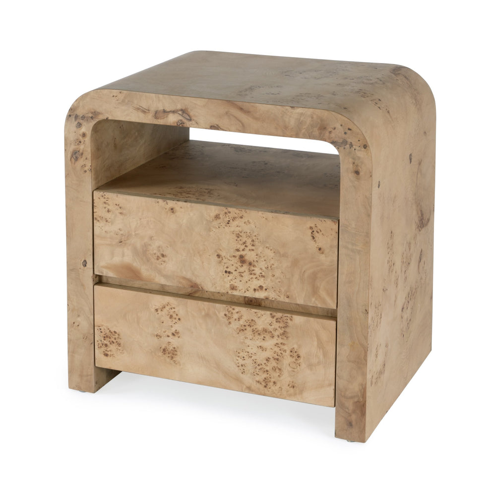 Butler Specialty Cora 2 Drawer Nightstand - Elegant Mid-century Modern Design With Curves And Hidden Storage Solution Light Brown Rubberwood Solids,Mappa Burl Veneer,Mdf 5708444-butler