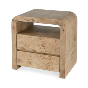 Butler Specialty Cora 2 Drawer Nightstand - Elegant Mid-century Modern Design With Curves And Hidden Storage Solution Light Brown Rubberwood Solids,Mappa Burl Veneer,Mdf 5708444-butler