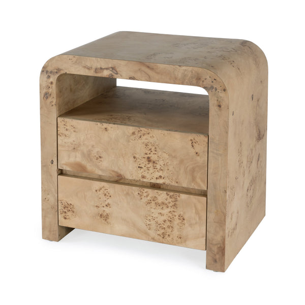 Butler Specialty Cora 2 Drawer Nightstand - Elegant Mid-century Modern Design With Curves And Hidden Storage Solution Light Brown Rubberwood Solids,Mappa Burl Veneer,Mdf 5708444-butler