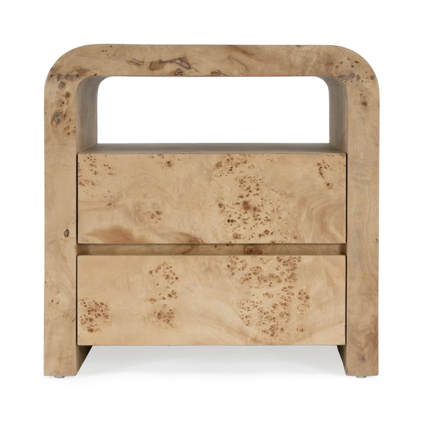 Butler Specialty Cora 2 Drawer Nightstand - Elegant Mid-century Modern Design With Curves And Hidden Storage Solution Light Brown Rubberwood Solids,Mappa Burl Veneer,Mdf 5708444-butler