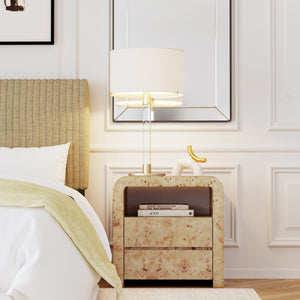 Butler Specialty Cora 2 Drawer Nightstand - Elegant Mid-century Modern Design With Curves And Hidden Storage Solution Light Brown Rubberwood Solids,Mappa Burl Veneer,Mdf 5708444-butler