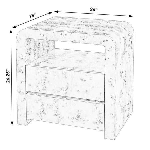 Butler Specialty Cora 2 Drawer Nightstand - Elegant Mid-century Modern Design With Curves And Hidden Storage Solution Light Brown Rubberwood Solids,Mappa Burl Veneer,Mdf 5708444-butler