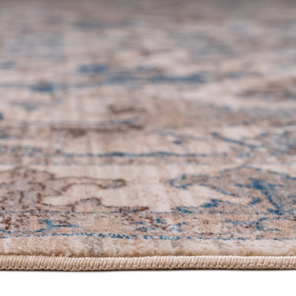 HomeRoots 4' Tan and Blue Oriental Area Rug with Fringe – Classic Elegance for High-Traffic Spaces at Home 4' X 5' 570912