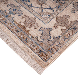HomeRoots 4' Tan and Blue Oriental Area Rug with Fringe – Classic Elegance for High-Traffic Spaces at Home 5' X 8' 570913