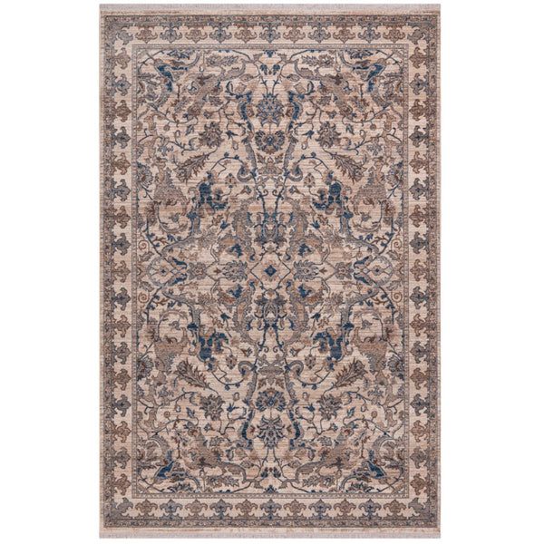HomeRoots 4' Tan and Blue Oriental Area Rug with Fringe – Classic Elegance for High-Traffic Spaces at Home 5' X 8' 570913