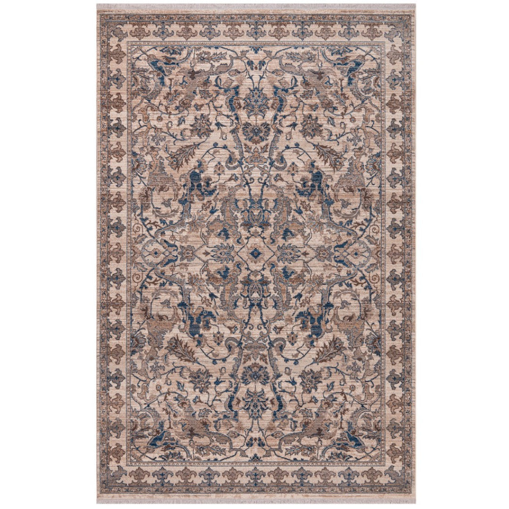 HomeRoots 4' Tan and Blue Oriental Area Rug with Fringe – Classic Elegance for High-Traffic Spaces at Home 7' X 10' 570914