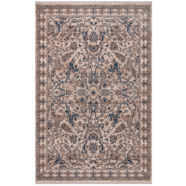 HomeRoots 4' Tan and Blue Oriental Area Rug with Fringe – Classic Elegance for High-Traffic Spaces at Home 7' X 10' 570914