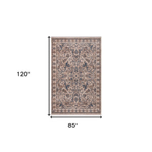 HomeRoots 4' Tan and Blue Oriental Area Rug with Fringe – Classic Elegance for High-Traffic Spaces at Home 7' X 10' 570914