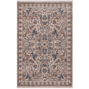 HomeRoots 4' Tan and Blue Oriental Area Rug with Fringe – Classic Elegance for High-Traffic Spaces at Home 9' X 13' 570915