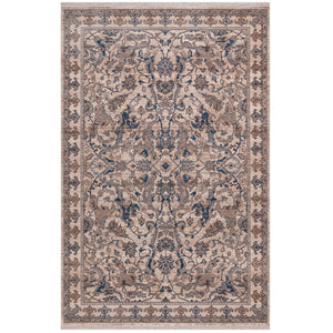 HomeRoots 4' Tan and Blue Oriental Area Rug with Fringe – Classic Elegance for High-Traffic Spaces at Home 9' X 13' 570915