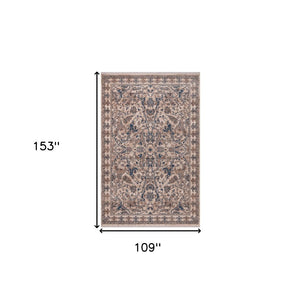 HomeRoots 4' Tan and Blue Oriental Area Rug with Fringe – Classic Elegance for High-Traffic Spaces at Home 9' X 13' 570915
