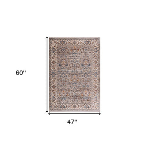 HomeRoots 4' Gray Tan and Beige Oriental Area Rug with Fringe - Timeless Elegance for Any Room Decor 4' X 5' 570917