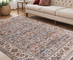 HomeRoots 4' Gray Tan and Beige Oriental Area Rug with Fringe - Timeless Elegance for Any Room Decor 5' X 8' 570918