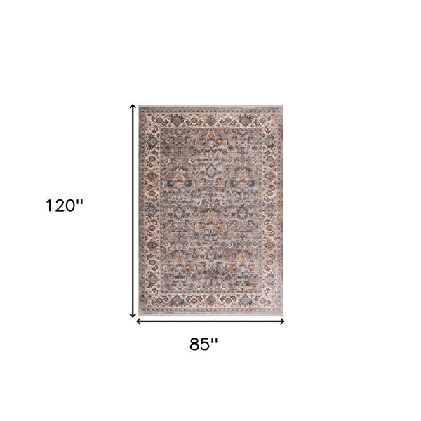 HomeRoots 4' Gray Tan and Beige Oriental Area Rug with Fringe - Timeless Elegance for Any Room Decor 7' X 10' 570919
