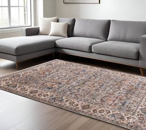 HomeRoots 4' Gray Tan and Beige Oriental Area Rug with Fringe - Timeless Elegance for Any Room Decor 9' X 13' 570920