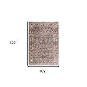 HomeRoots 4' Gray Tan and Beige Oriental Area Rug with Fringe - Timeless Elegance for Any Room Decor 9' X 13' 570920