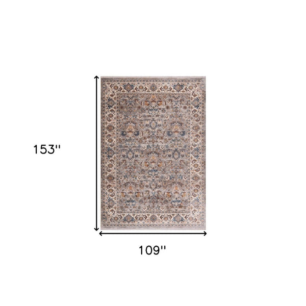 HomeRoots 4' Gray Tan and Beige Oriental Area Rug with Fringe - Timeless Elegance for Any Room Decor 9' X 13' 570920