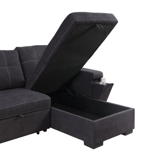 English Elm Ollie Woven Fabric Sleeper Sectional with Storage Chaise and Built-in Charging Ports Black B2749S00017