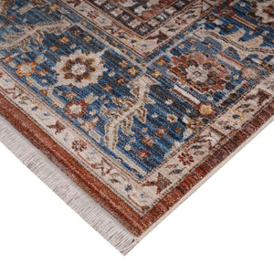 HomeRoots 4' Elegant Red Beige and Blue Oriental Area Rug with Fringe – Durable, Timeless Design for Any Space 7' X 10' 570924