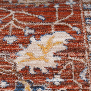 HomeRoots 4' Elegant Red Beige and Blue Oriental Area Rug with Fringe – Durable, Timeless Design for Any Space 9' X 13' 570925
