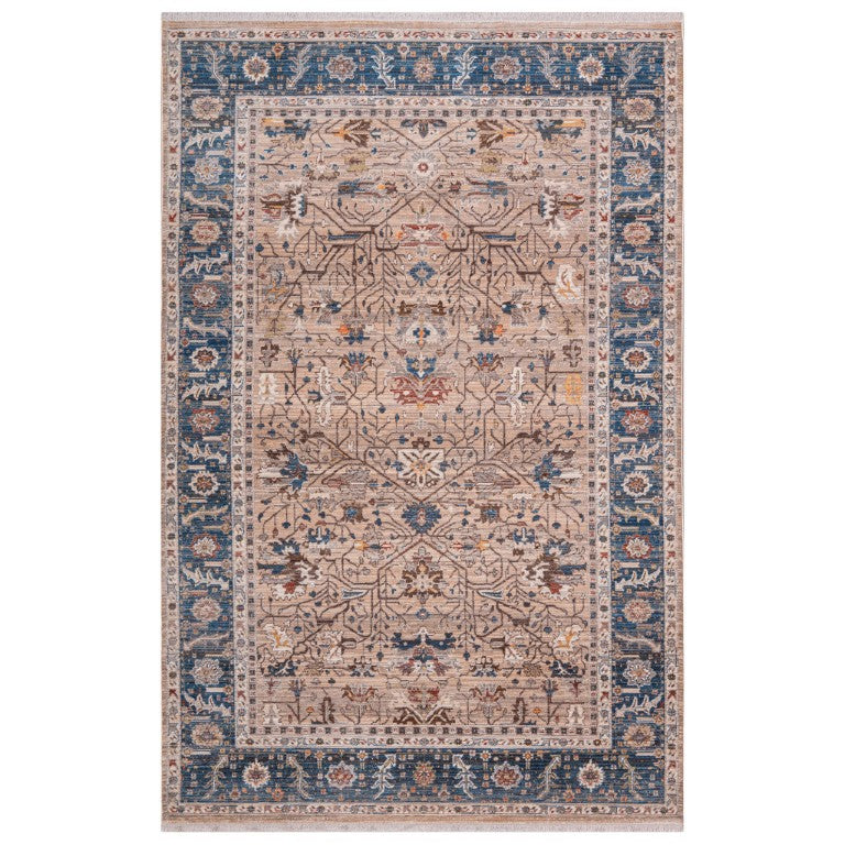 3x10 Oriental Runner Rug Teal Beige Fringe Polyester Low Pile Hallway Accent