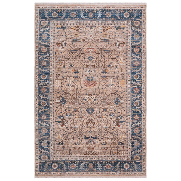 3x10 Oriental Runner Rug Teal Beige Fringe Polyester Low Pile Hallway Accent
