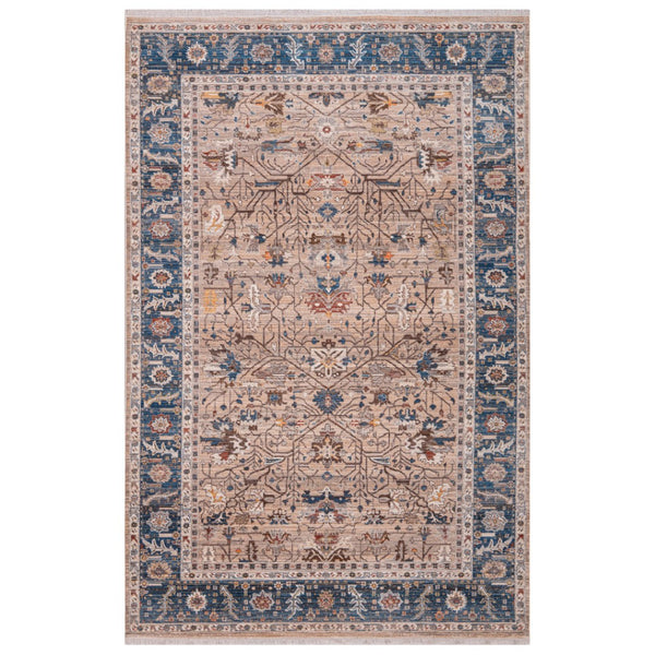 HomeRoots 4' Teal Brown and Beige Oriental Area Rug with Tasseled Fringe - Timeless Elegance for Any Space 4' X 5' 570927