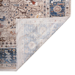 HomeRoots 4' Teal Brown and Beige Oriental Area Rug with Tasseled Fringe - Timeless Elegance for Any Space 5' X 8' 570928