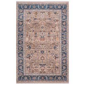 HomeRoots 4' Teal Brown and Beige Oriental Area Rug with Tasseled Fringe - Timeless Elegance for Any Space 5' X 8' 570928
