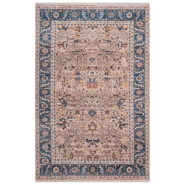 HomeRoots 4' Teal Brown and Beige Oriental Area Rug with Tasseled Fringe - Timeless Elegance for Any Space 5' X 8' 570928