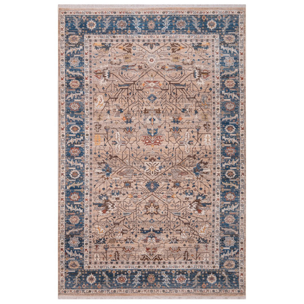 HomeRoots 4' Teal Brown and Beige Oriental Area Rug with Tasseled Fringe - Timeless Elegance for Any Space 7' X 10' 570929