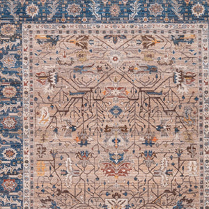 HomeRoots 4' Teal Brown and Beige Oriental Area Rug with Tasseled Fringe - Timeless Elegance for Any Space 7' X 10' 570929