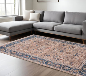 HomeRoots 4' Teal Brown and Beige Oriental Area Rug with Tasseled Fringe - Timeless Elegance for Any Space 9' X 13' 570930