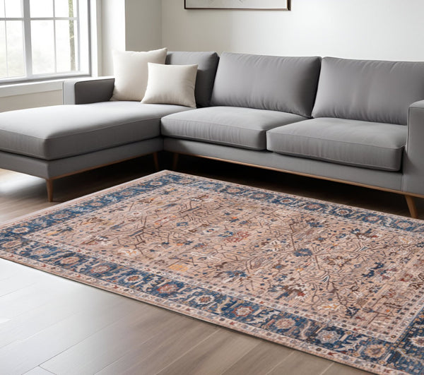 HomeRoots 4' Teal Brown and Beige Oriental Area Rug with Tasseled Fringe - Timeless Elegance for Any Space 9' X 13' 570930