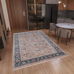 HomeRoots 4' Teal Brown and Beige Oriental Area Rug with Tasseled Fringe - Timeless Elegance for Any Space 9' X 13' 570930