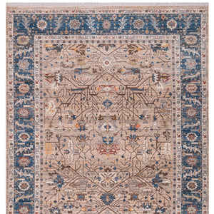 HomeRoots 4' Teal Brown and Beige Oriental Area Rug with Tasseled Fringe - Timeless Elegance for Any Space 9' X 13' 570930