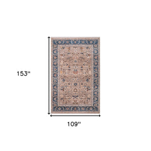 HomeRoots 4' Teal Brown and Beige Oriental Area Rug with Tasseled Fringe - Timeless Elegance for Any Space 9' X 13' 570930