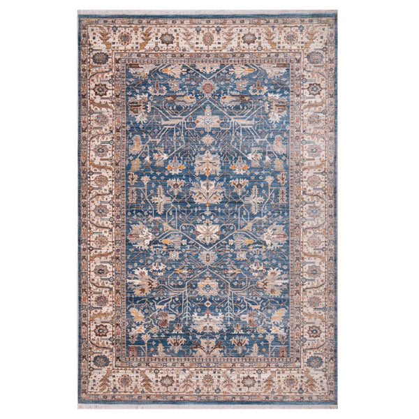 HomeRoots 4' Navy Blue Beige and Brown Oriental Area Rug with Fringe - Timeless Design for Any Room Decor 4' X 5' 570932