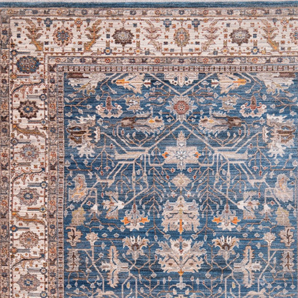HomeRoots 4' Navy Blue Beige and Brown Oriental Area Rug with Fringe - Timeless Design for Any Room Decor 4' X 5' 570932