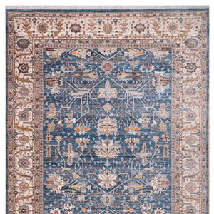 HomeRoots 4' Navy Blue Beige and Brown Oriental Area Rug with Fringe - Timeless Design for Any Room Decor 4' X 5' 570932