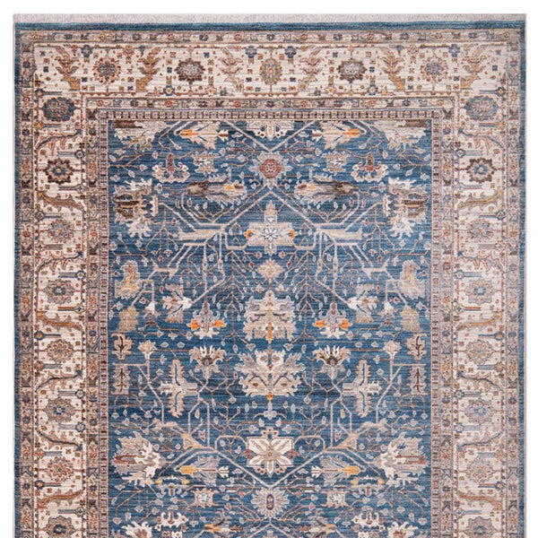 HomeRoots 4' Navy Blue Beige and Brown Oriental Area Rug with Fringe - Timeless Design for Any Room Decor 4' X 5' 570932