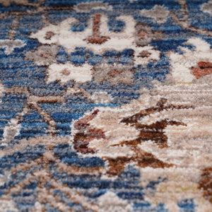 HomeRoots 4' Navy Blue Beige and Brown Oriental Area Rug with Fringe - Timeless Design for Any Room Decor 7' X 10' 570934
